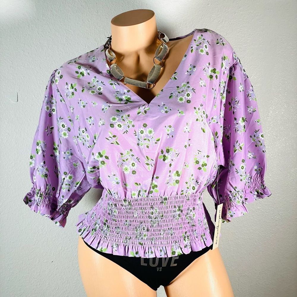 NWT Wishing Waves Sz 2XL Lilac Purple floral print Elastic waist beautiful top - Picture 12 of 12